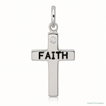 Sterling Silver Rhodium-plated Black Ink FAITH and CZ Antiqued Cross Charm - Lifestyle View
