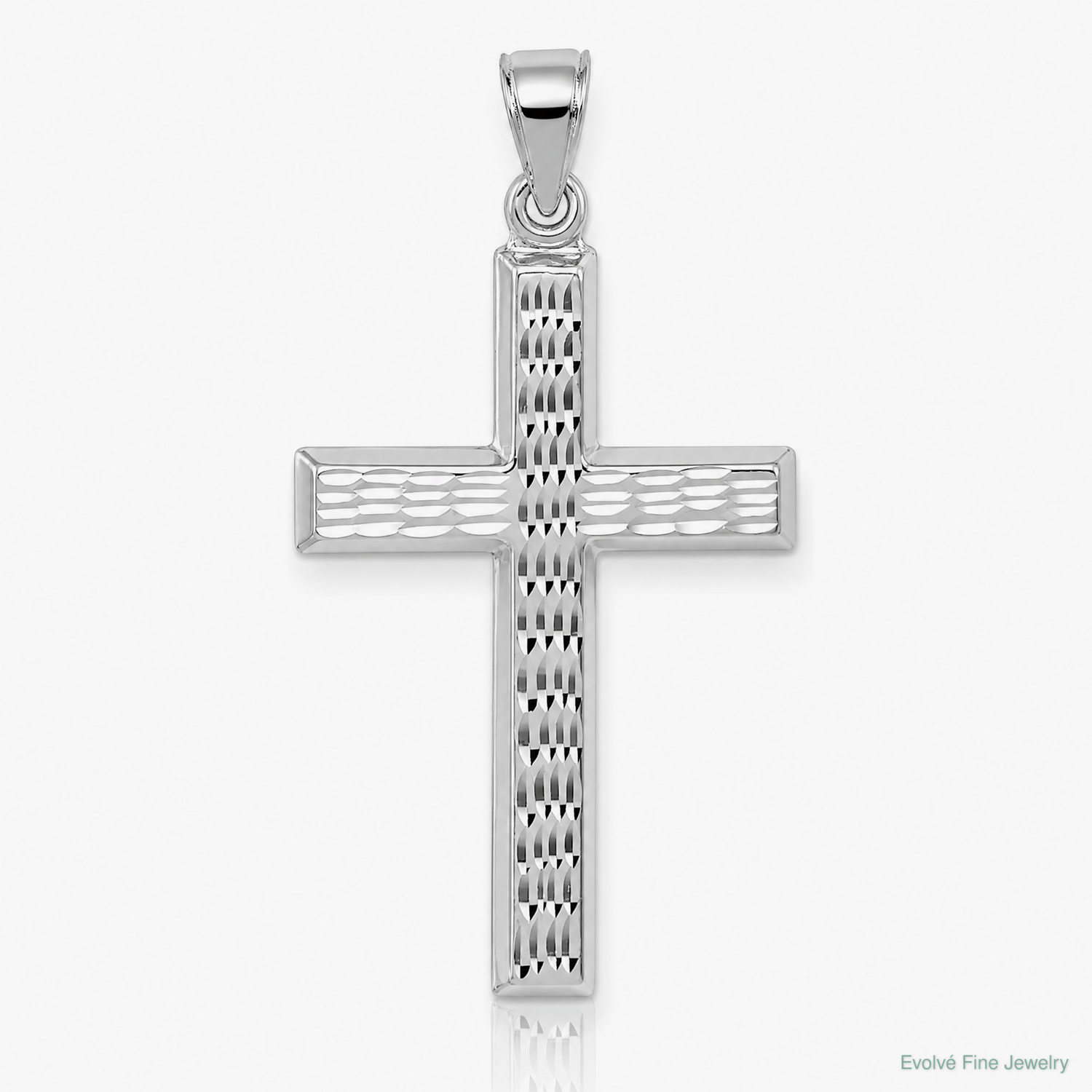 Sterling Silver Rhodium-plated Diamond Cut Cross Pendant - Lifestyle View