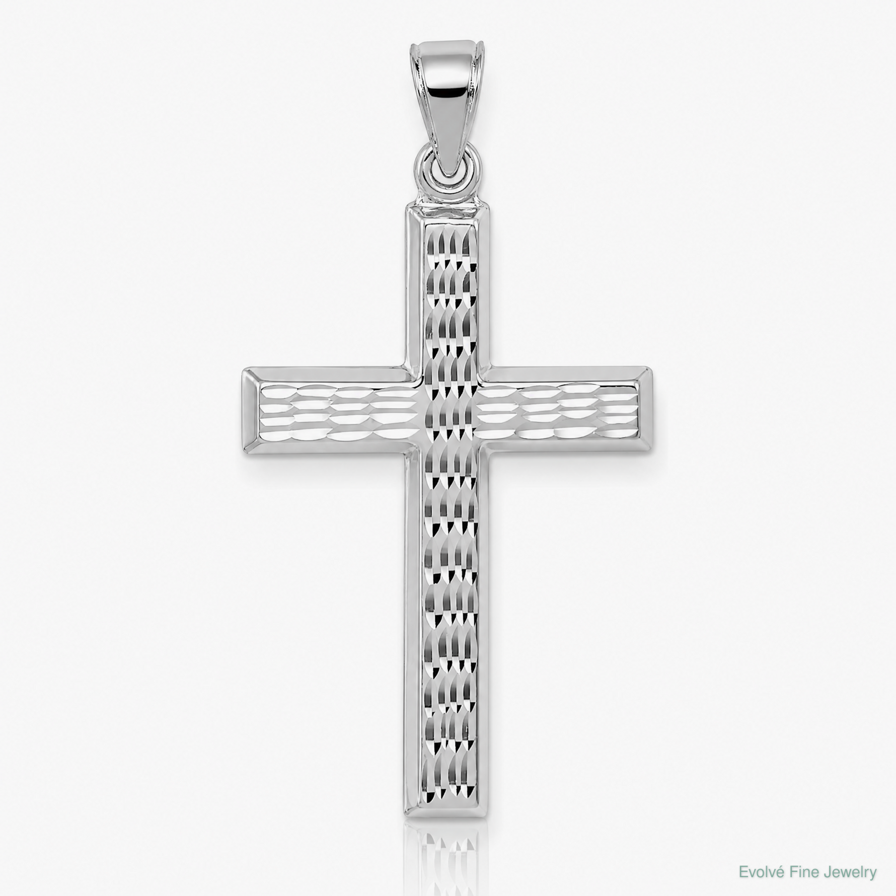 Sterling Silver Rhodium-plated Diamond Cut Cross Pendant - Lifestyle View