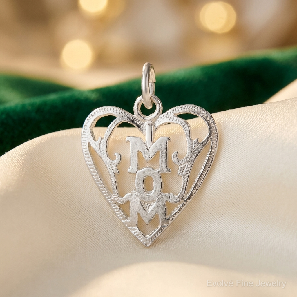 Sterling Silver Mom in Heart Pendant - Lifestyle View