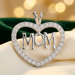 Sterling Silver Rhodium-plated CZ Open Heart MOM Pendant - Lifestyle View