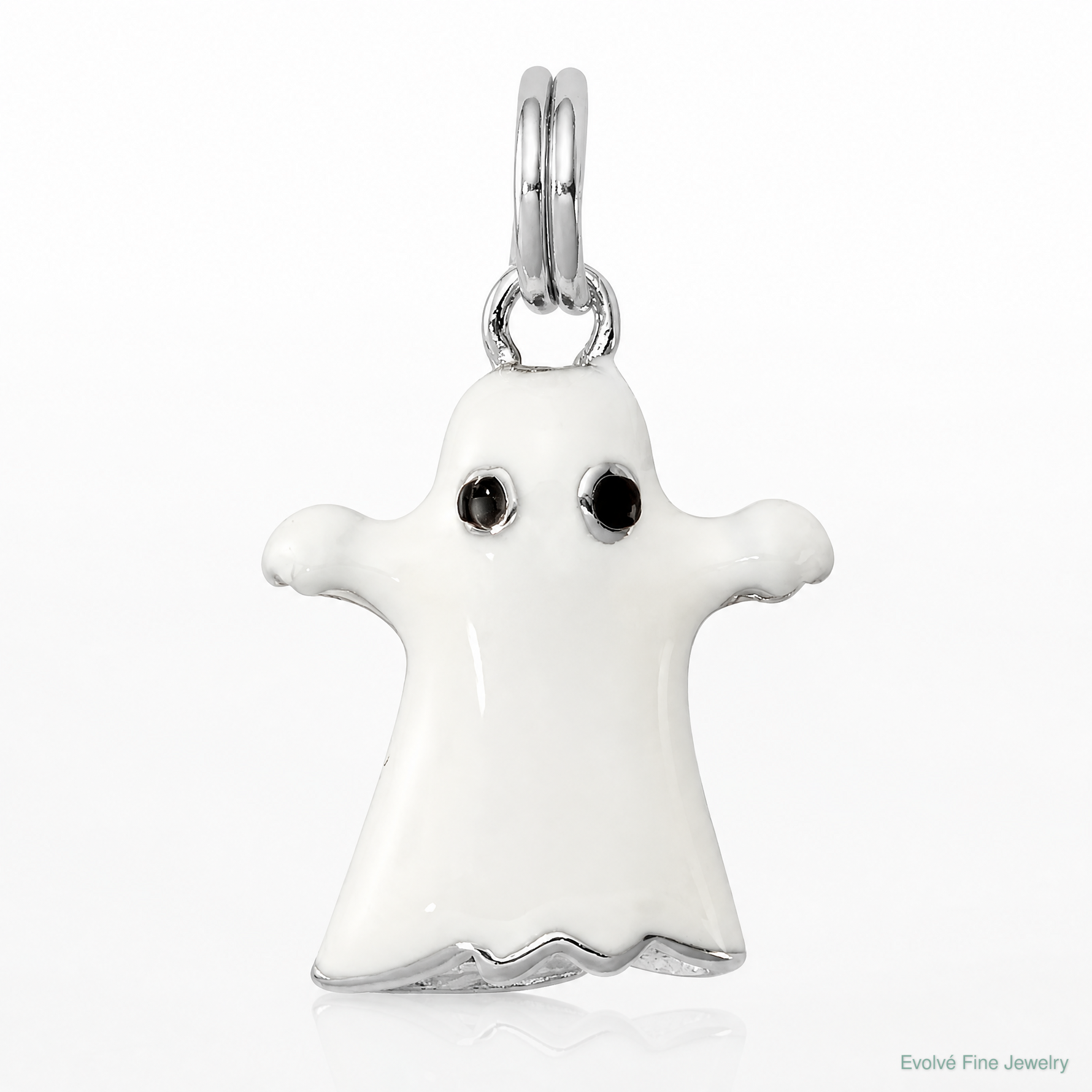 Sterling Silver Rhodium-platedWhite Enamel Ghost Charm - Lifestyle View