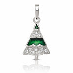 Sterling Silver Rhodium-plated CZ and Enameled Christmas Tree Pendant - Lifestyle View