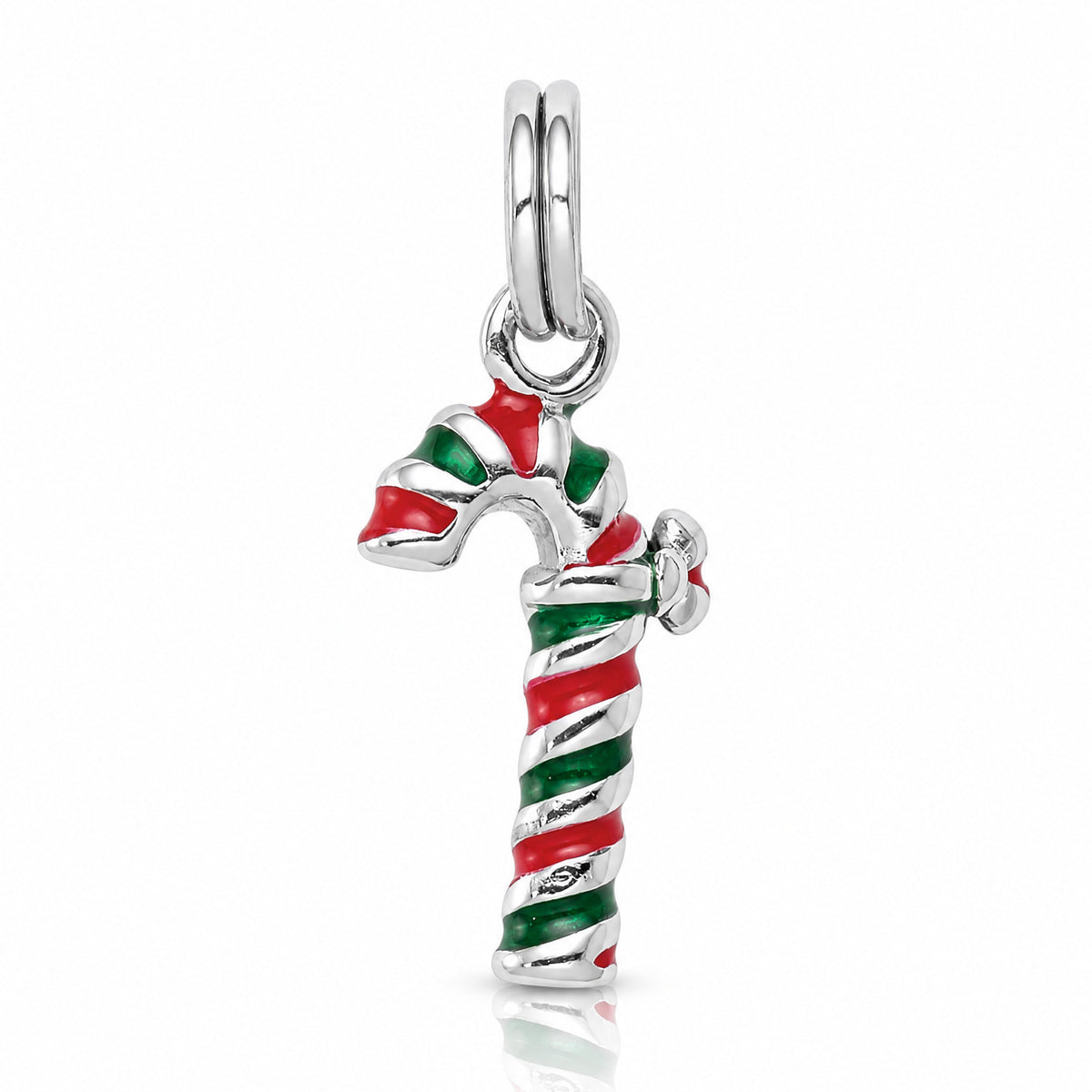 Sterling Silver Rhodium-plated Enamel Candy Cane Charm - Lifestyle View