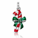 Sterling Silver Rhodium-platedEnamel Candy Cane Charm - Lifestyle View