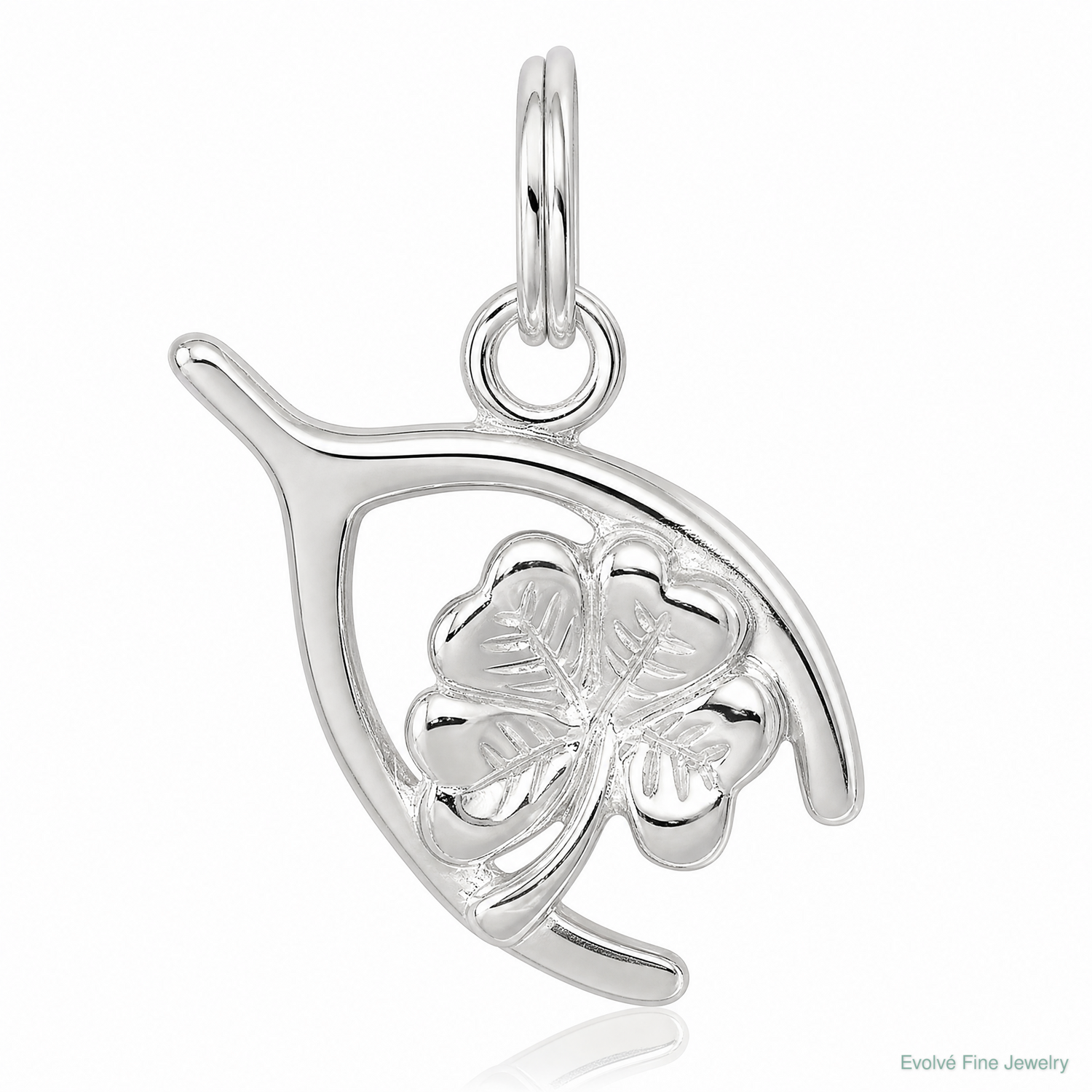 Sterling Silver Four Leaf Clover & Wishbone - Lifestyle View