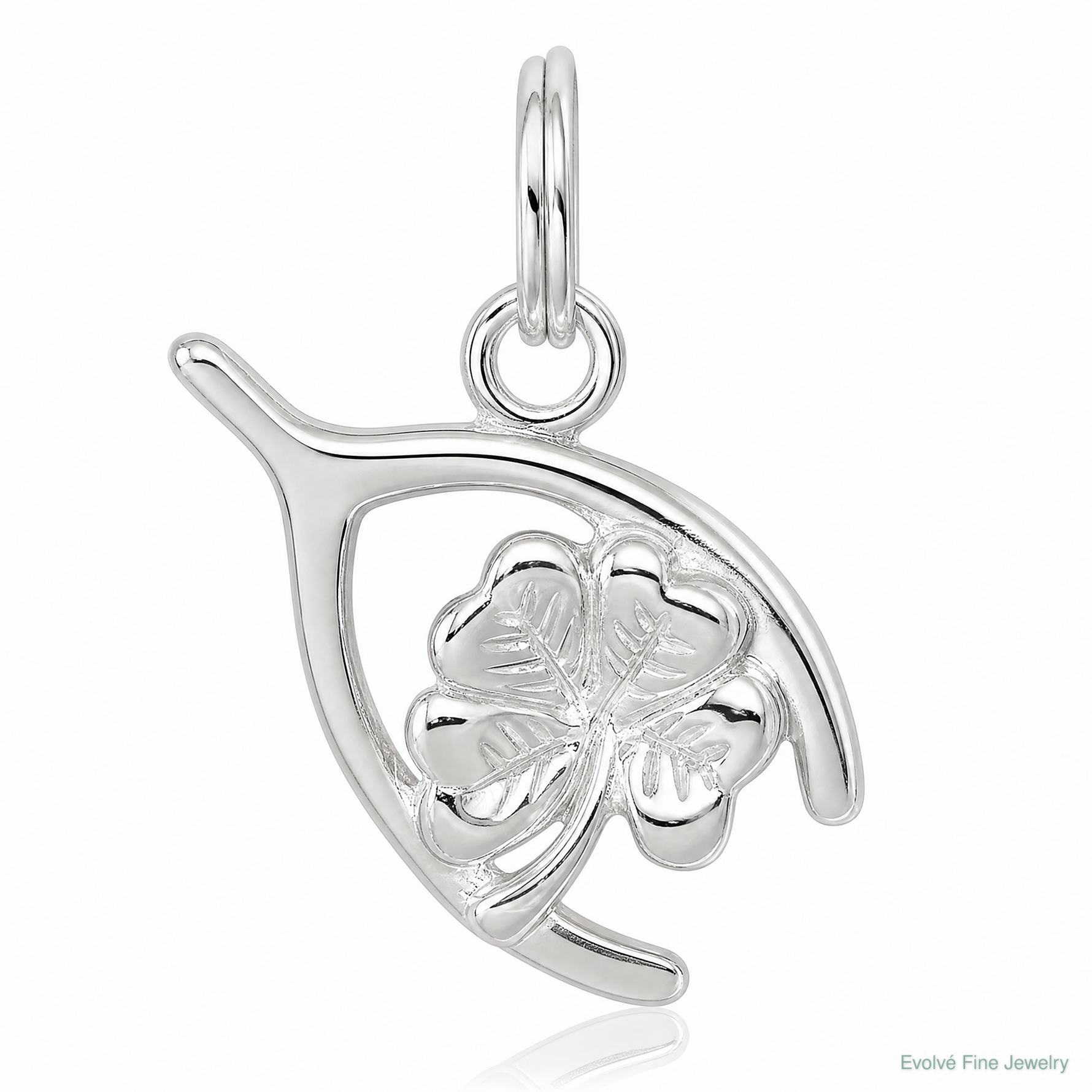 Sterling Silver Four Leaf Clover & Wishbone - Lifestyle View