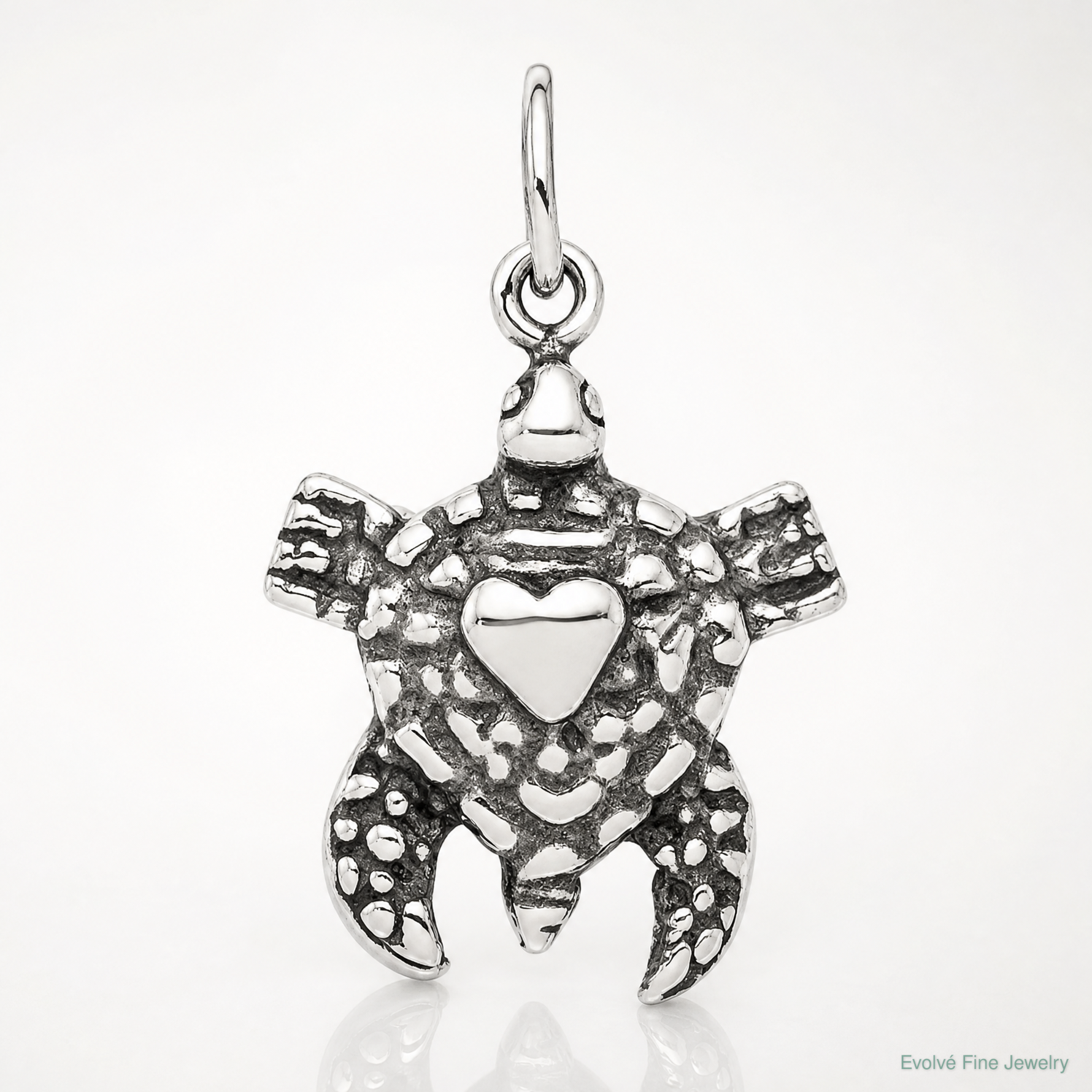 Sterling Silver Antiqued Sea Turtle Charm - Lifestyle View