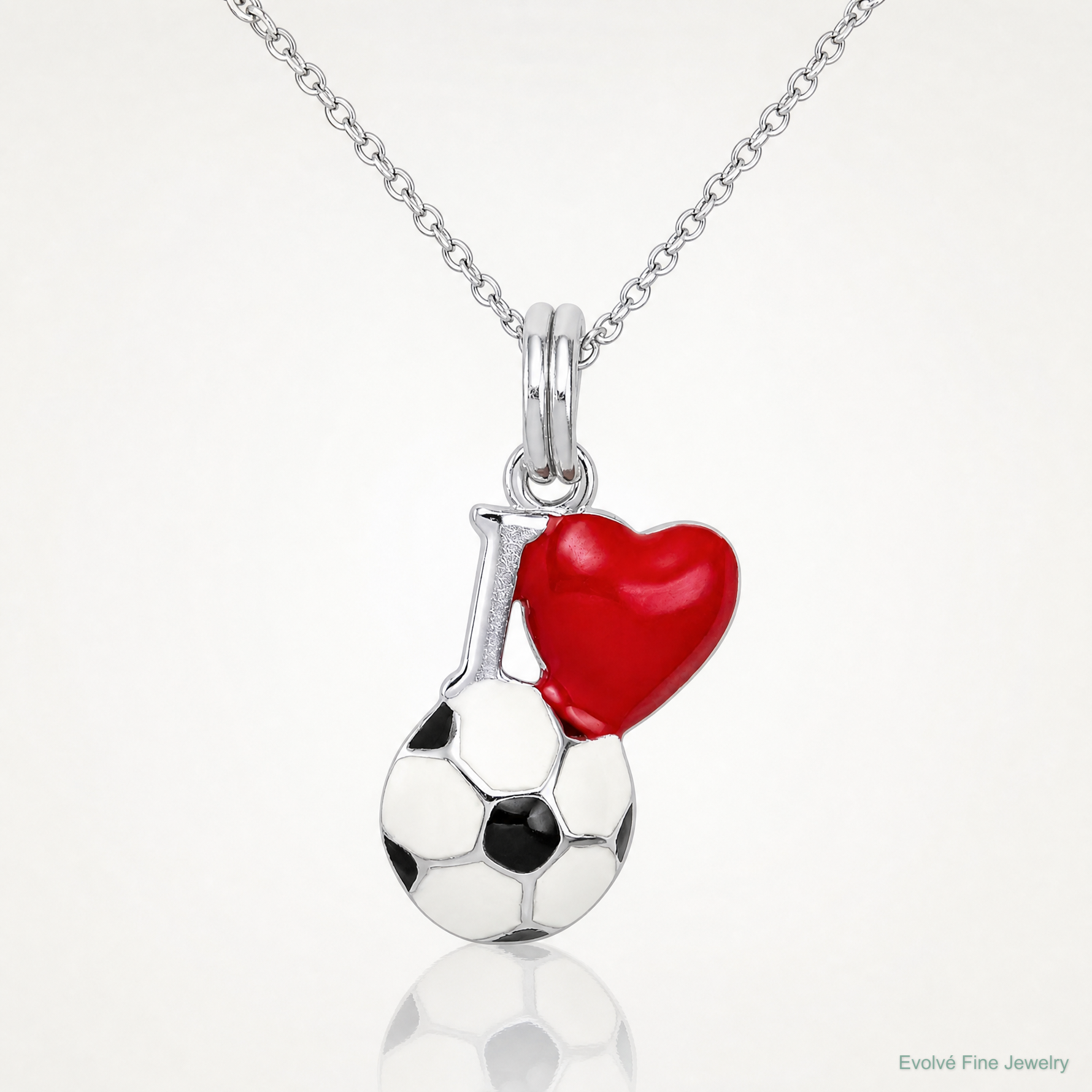 Sterling Silver Rhodium-platedEnamel I Heart Soccer Ball Charm - Lifestyle View
