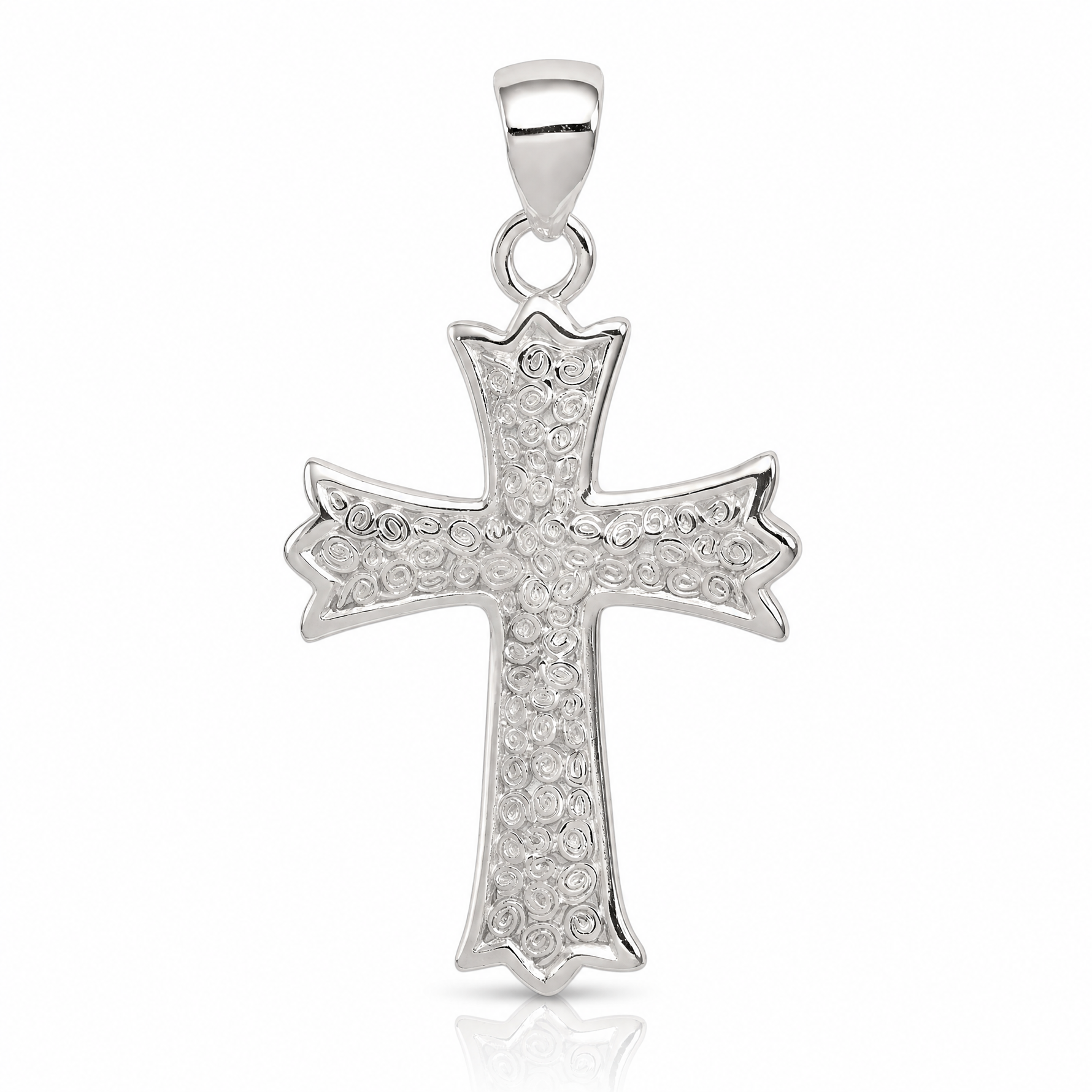 Sterling Silver Rhodium-plated Polished Filigree Cross Pendant - Lifestyle View