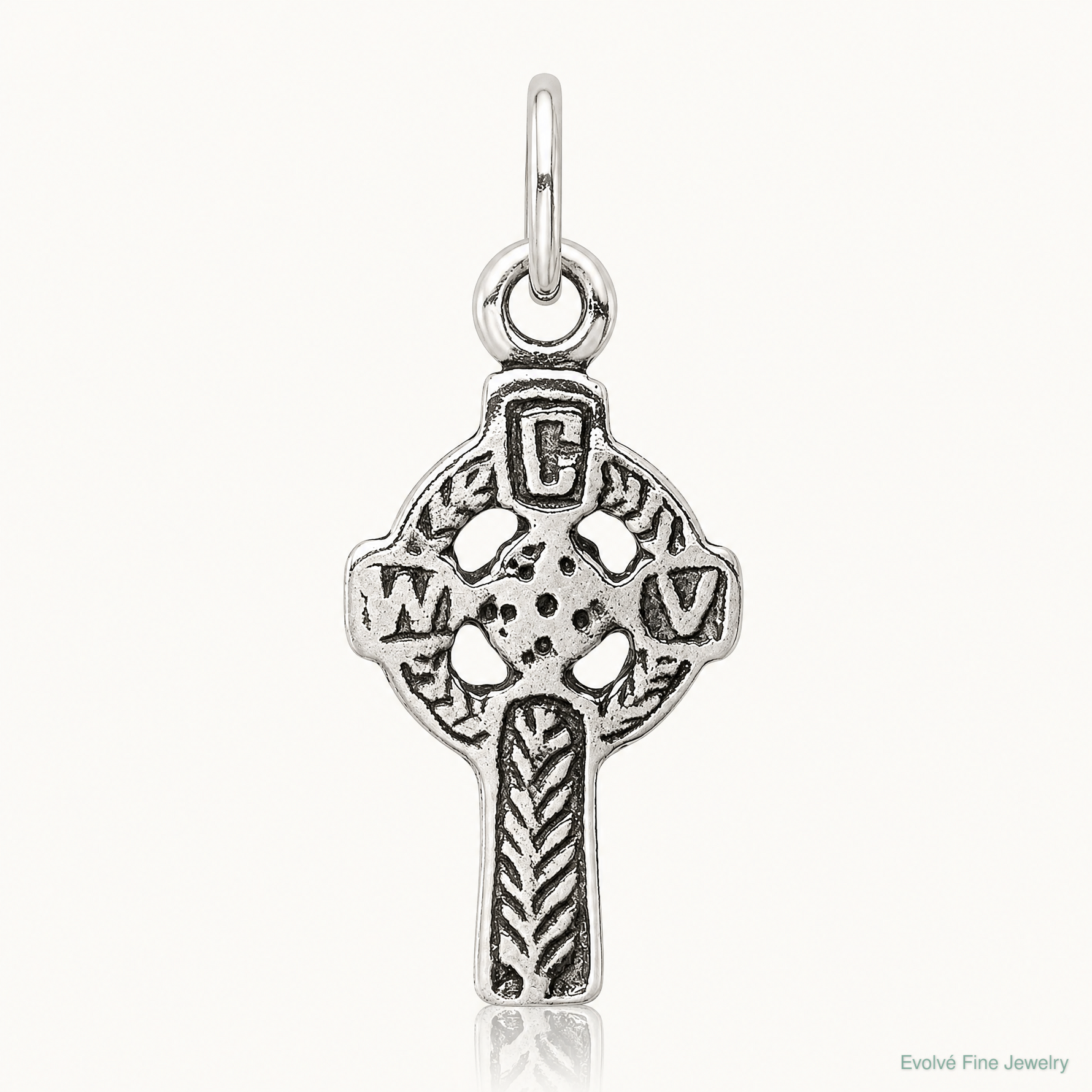 Sterling Silver Antiqued Celtic Cross Charm - Lifestyle View