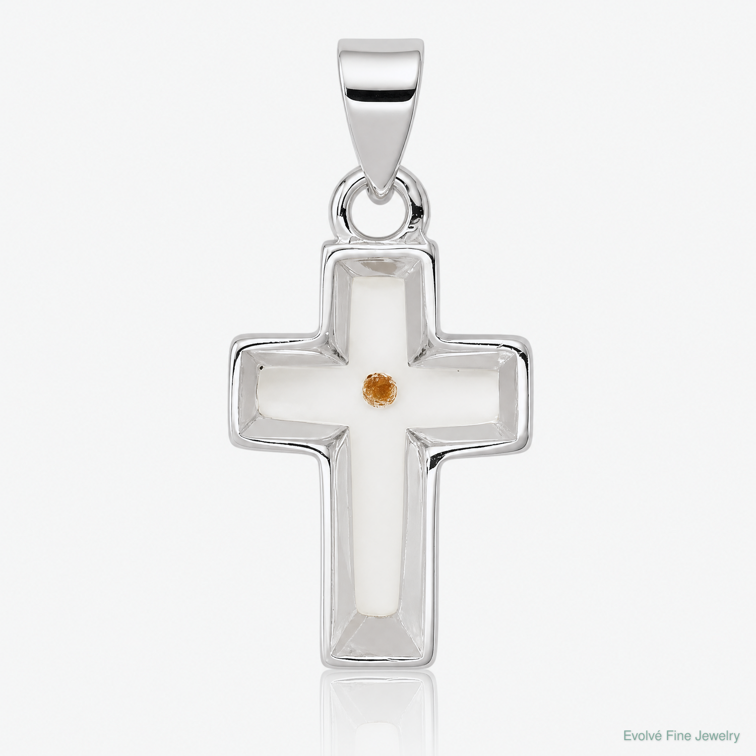 Sterling Silver Rhodium-plated Enameled Mustard Seed Cross Pendant - Lifestyle View
