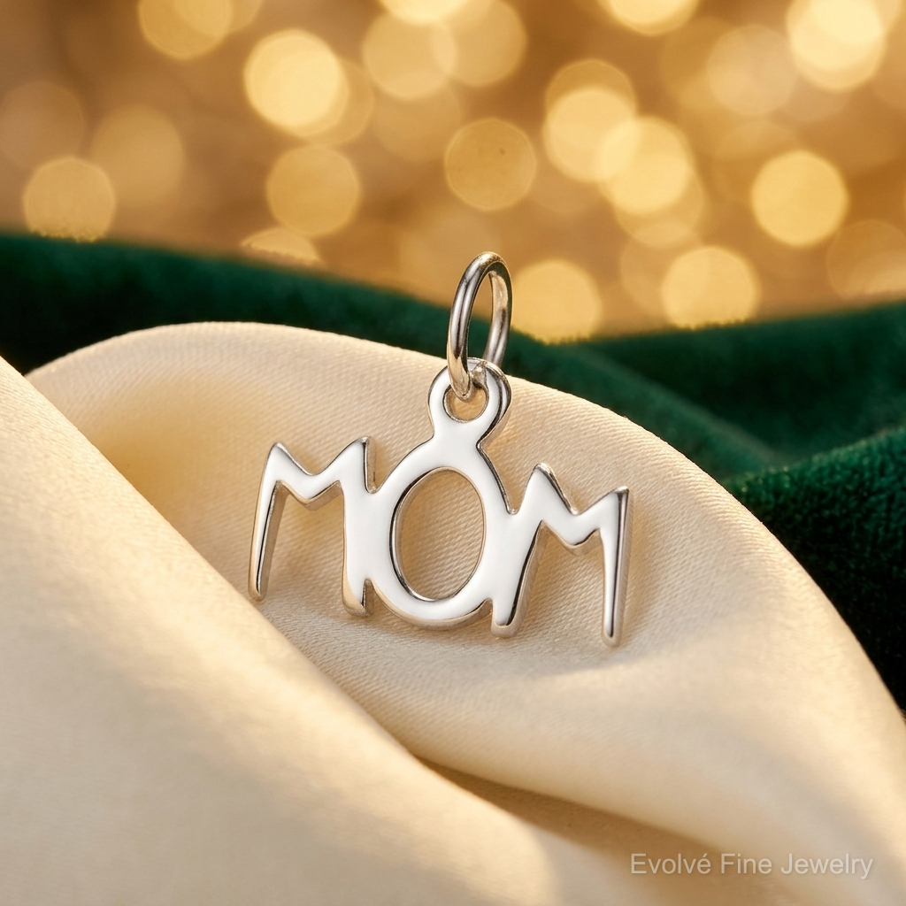 Sterling Silver Polished Mom Charm - Lifestyle View