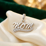 Sterling Silver CZ Polished Mom Pendant - Lifestyle View