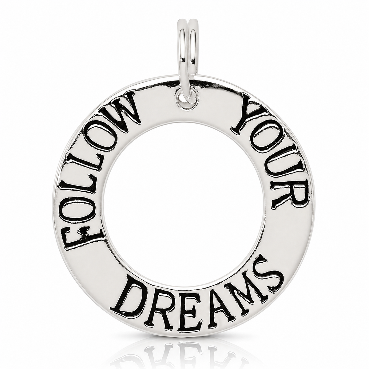 Sterling Silver Polished Enameled Follow Your Dreams Circle Charm - Lifestyle View