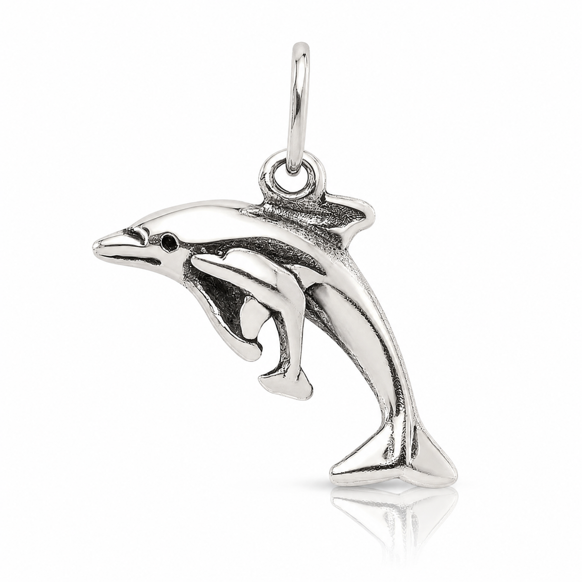 Sterling Silver Antiqued Dolphin w/Baby Charm - Lifestyle View