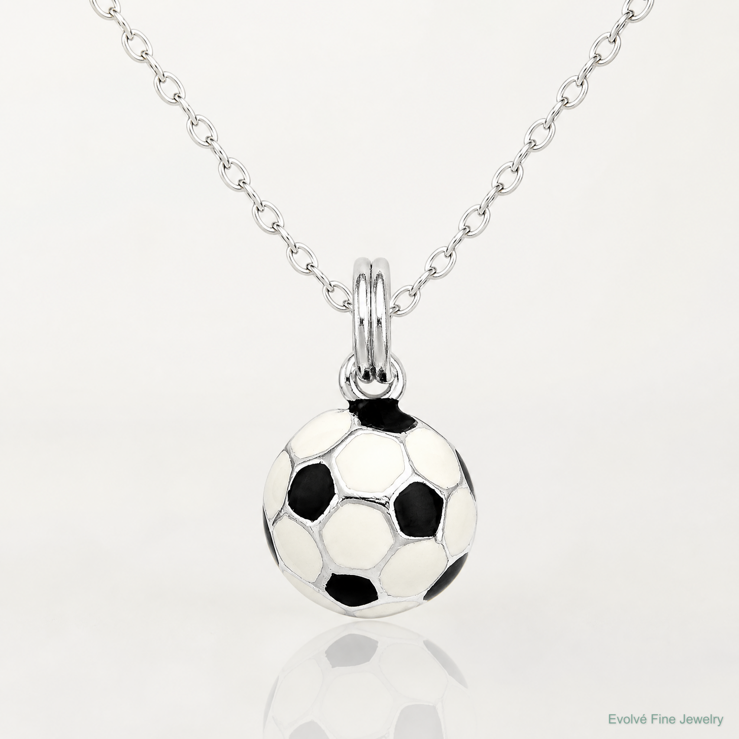 Sterling Silver Black & White Enameled Soccer Ball Charm - Lifestyle View