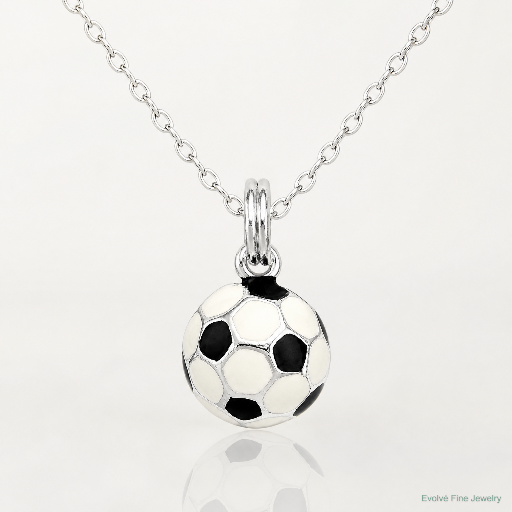 Sterling Silver Black & White Enameled Soccer Ball Charm - Lifestyle View
