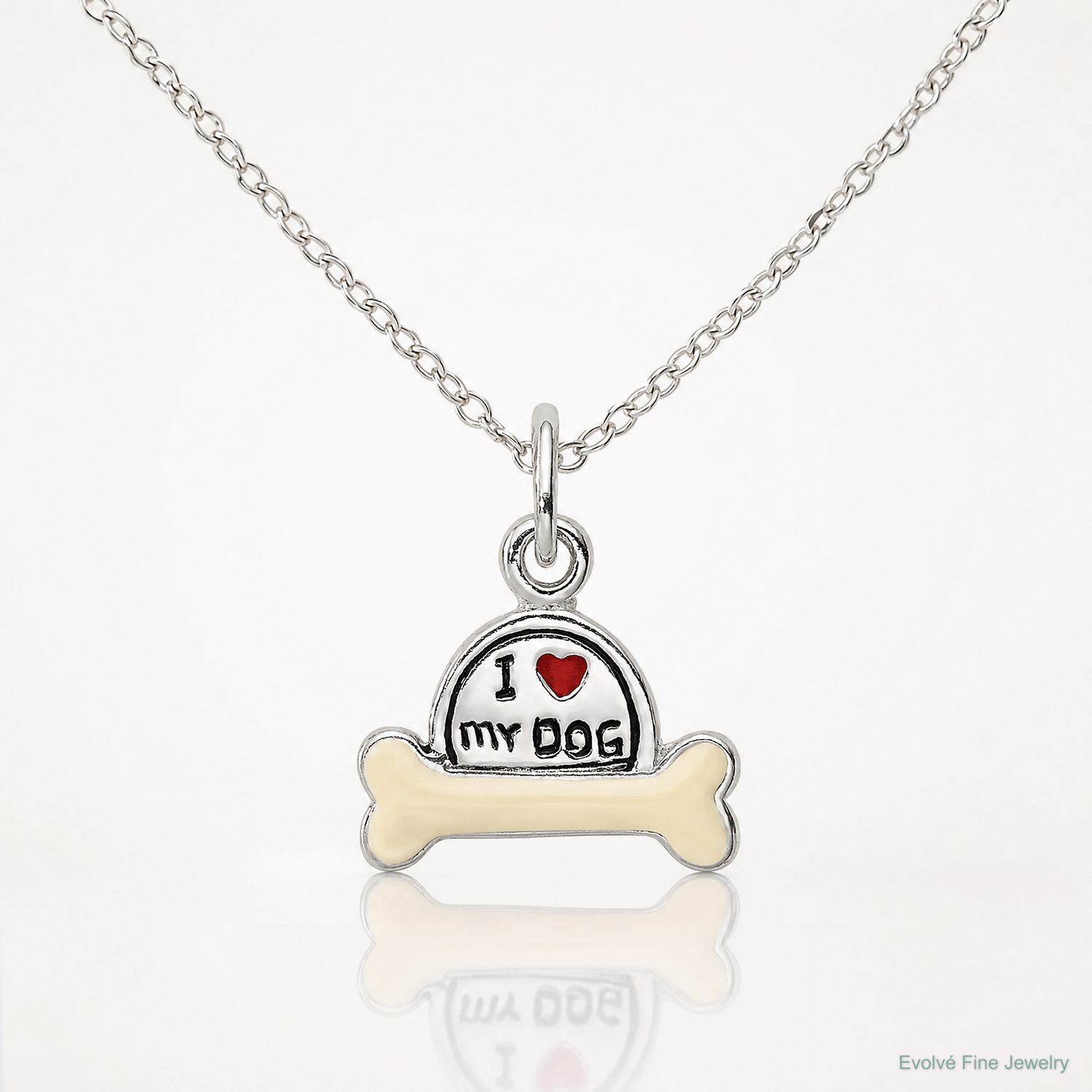 Sterling Silver Enameled I Love My Dog Charm - Lifestyle View