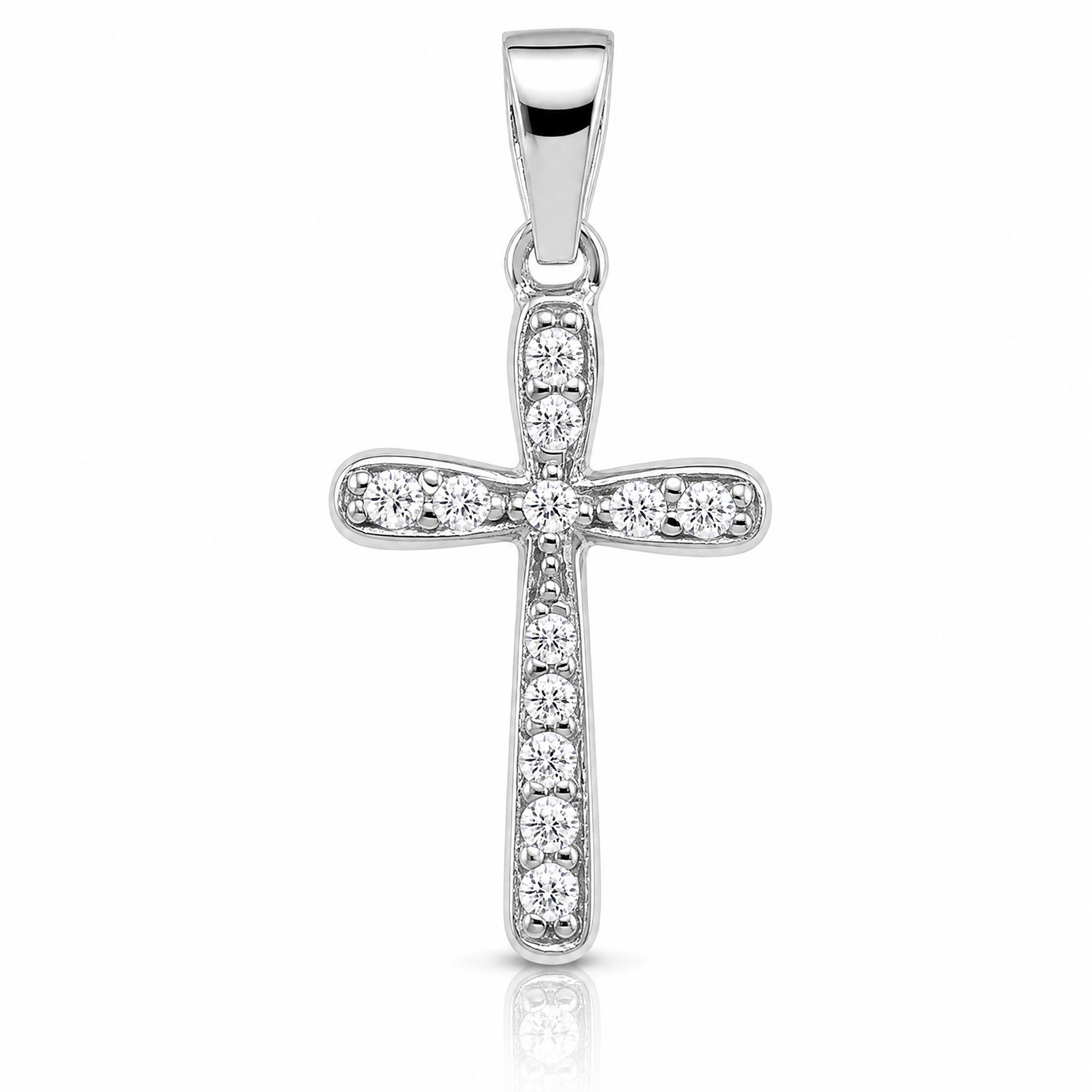 Sterling Silver Rhodium Plated CZ Cross Pendant - Lifestyle View