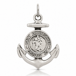 Sterling Silver Antiqued Satin St Christopher Anchor Medal Pendant - Lifestyle View
