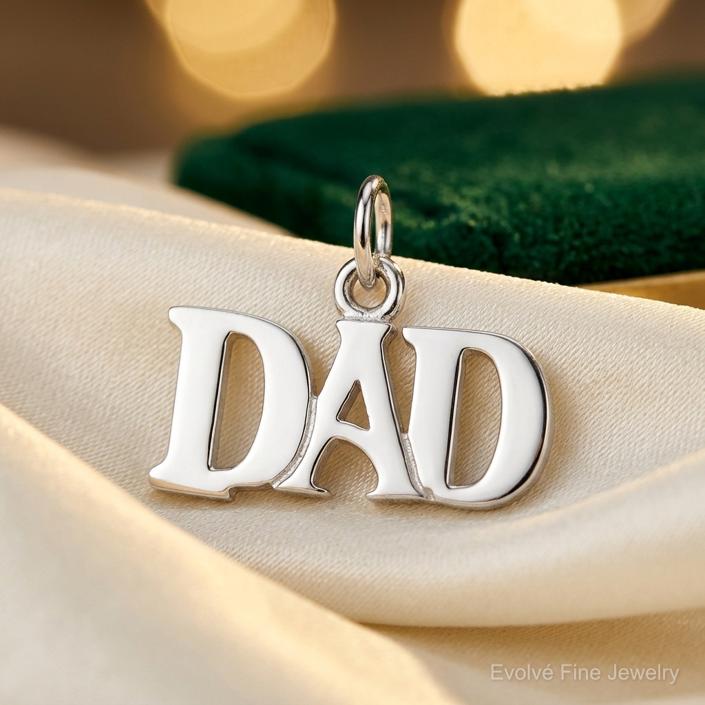 Sterling Silver Rhodium-plated Dad Charm - Lifestyle View