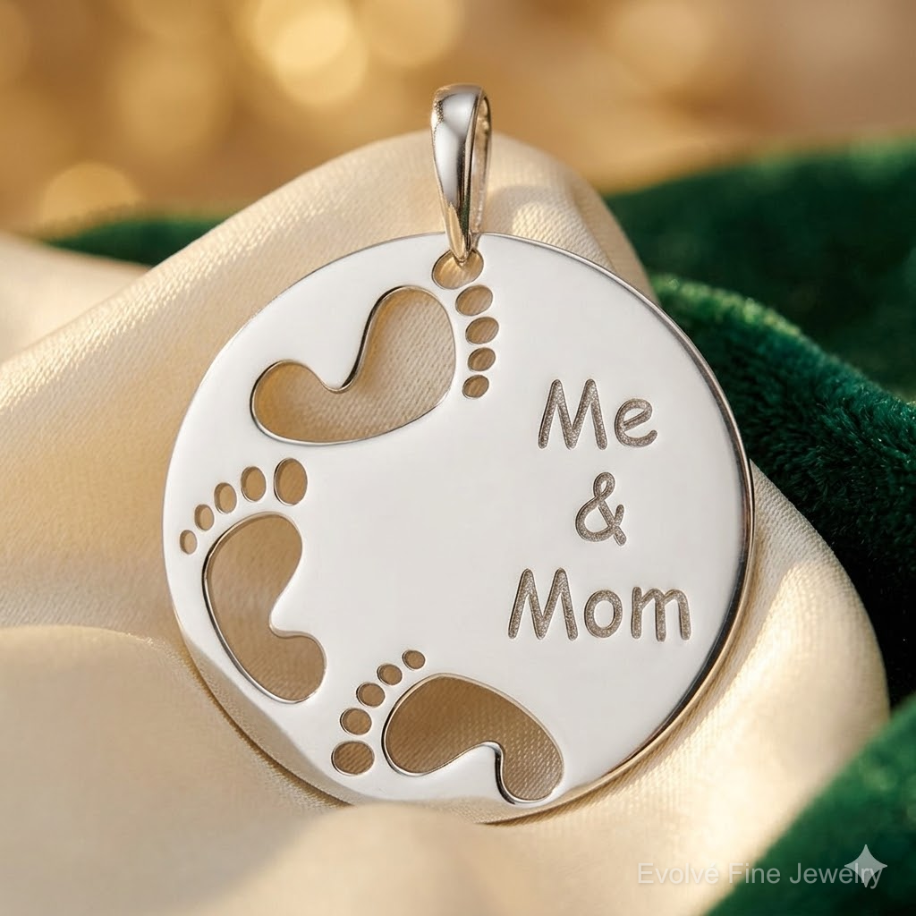Sterling Silver Polished Me & Mom Pendant - Lifestyle View