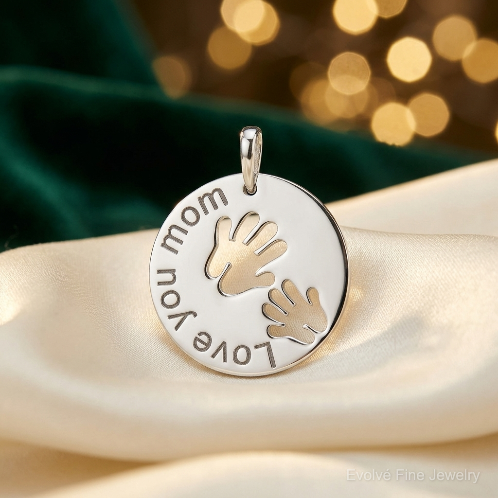 Sterling Silver Polished Love You Mom Pendant - Lifestyle View