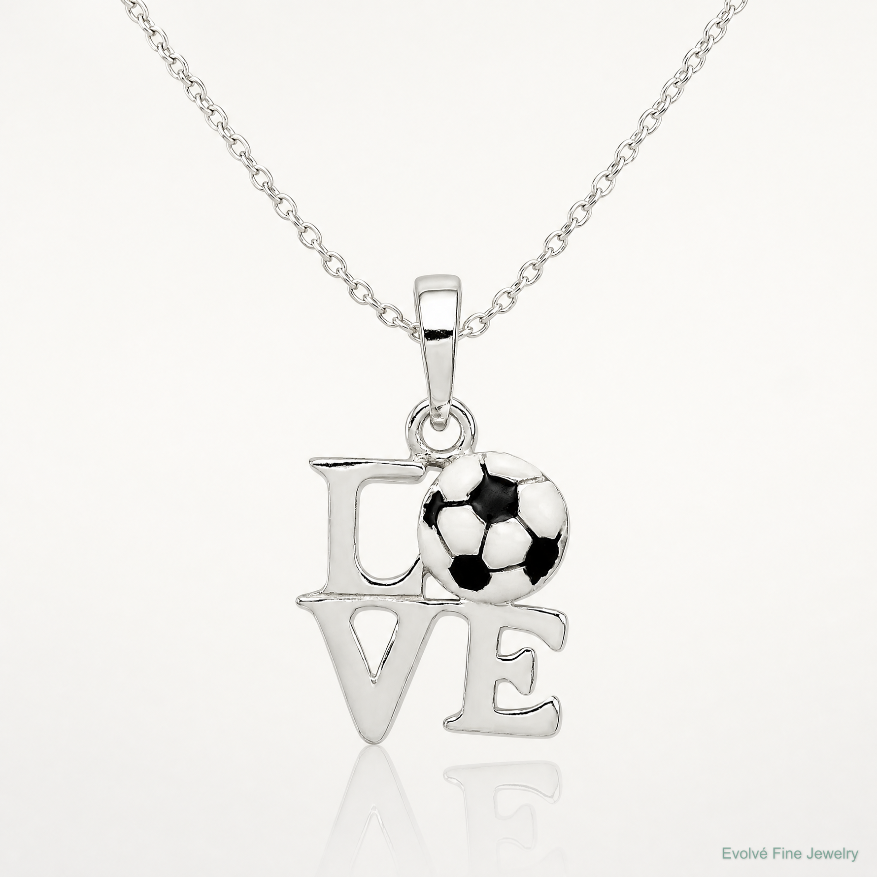 Sterling Silver Polished Enamel Love Soccer Pendant - Lifestyle View