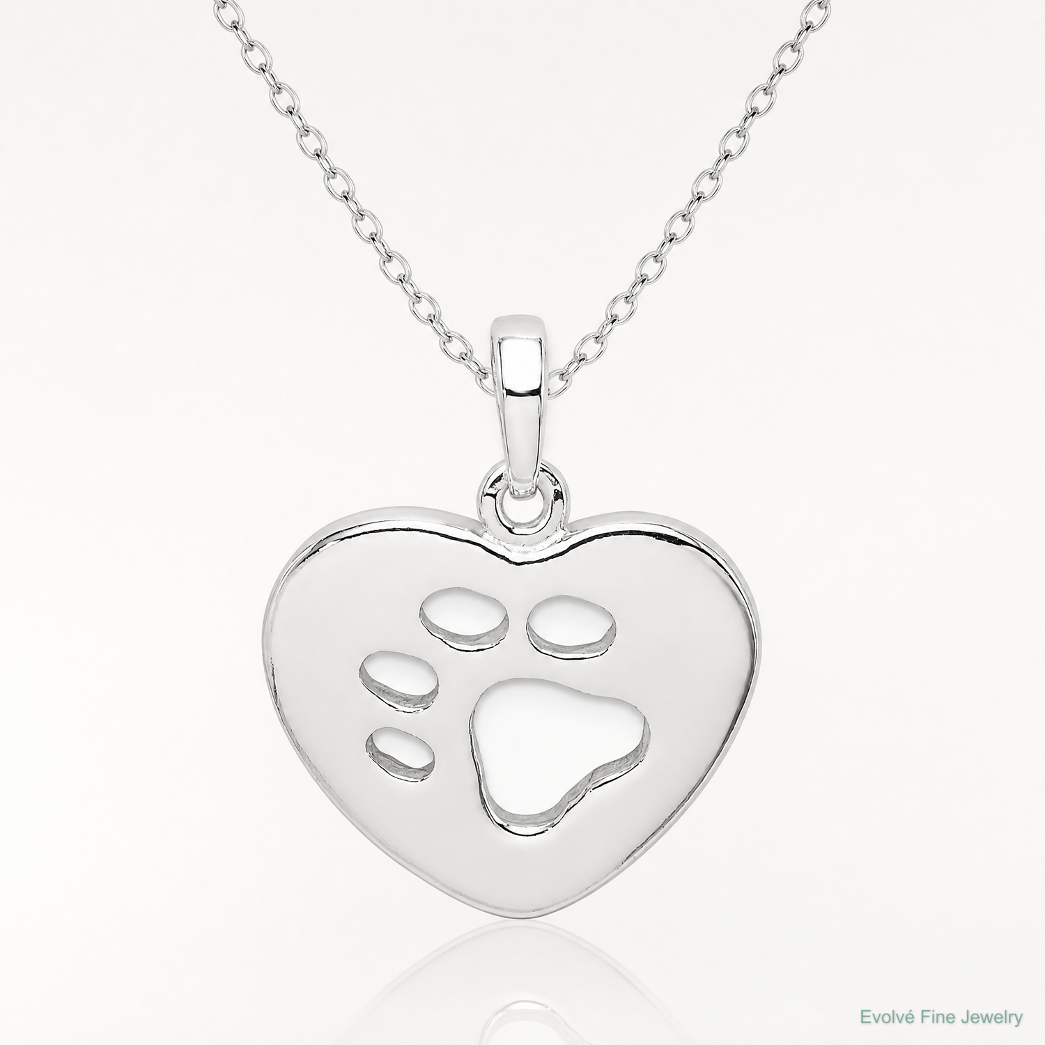 Sterling Silver Polished Heart with Paw Print Pendant - Lifestyle View
