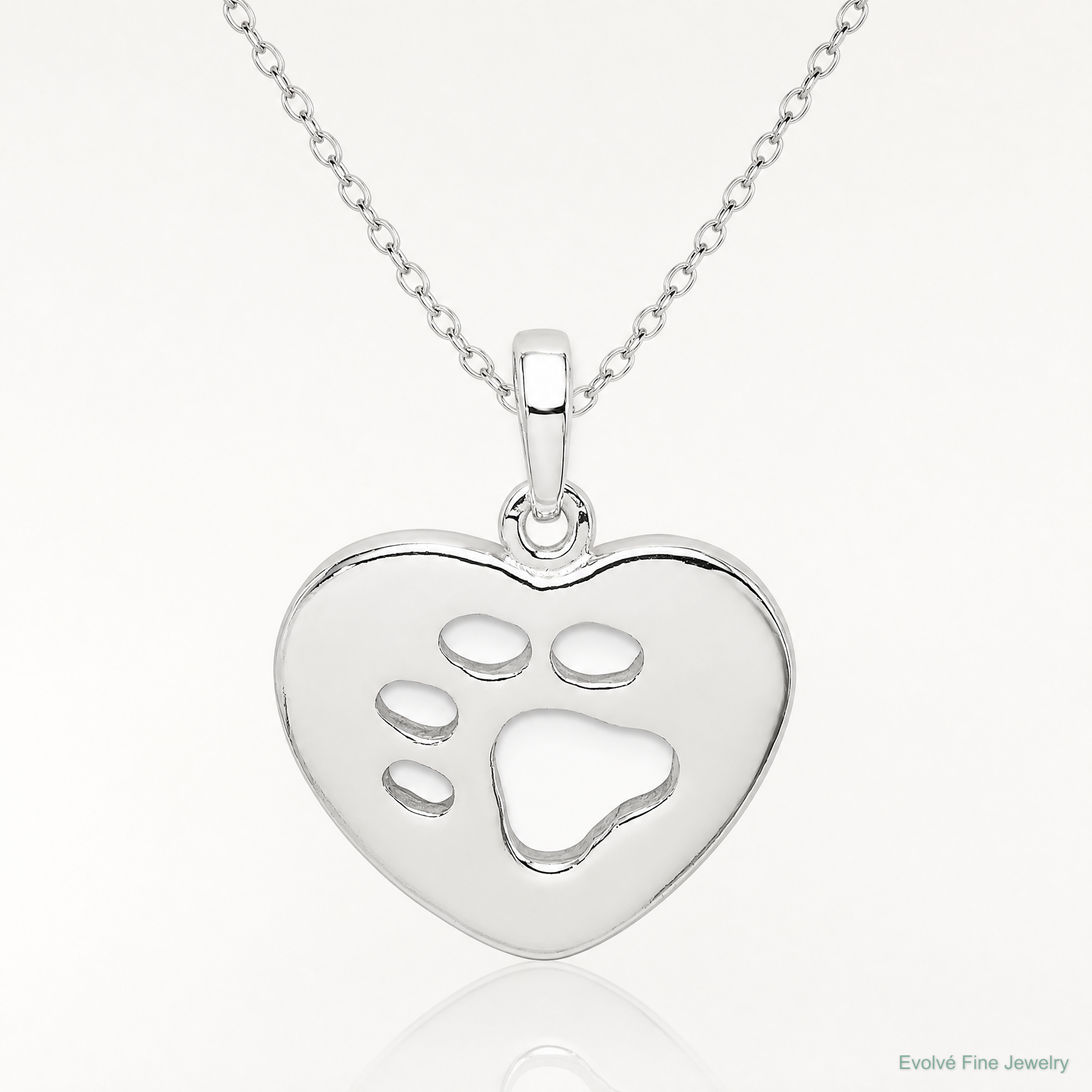Sterling Silver Polished Heart with Paw Print Pendant - Lifestyle View