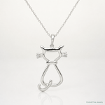 Sterling Silver Polished Cat Pendant - Lifestyle View