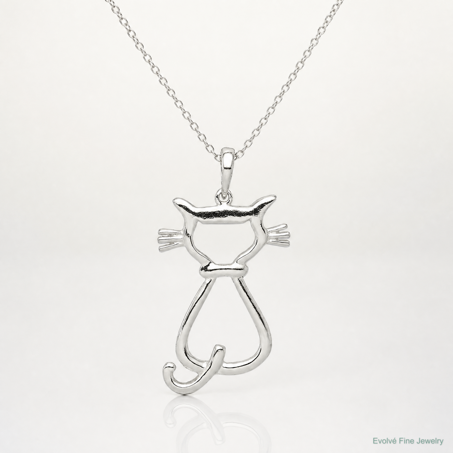 Sterling Silver Polished Cat Pendant - Lifestyle View
