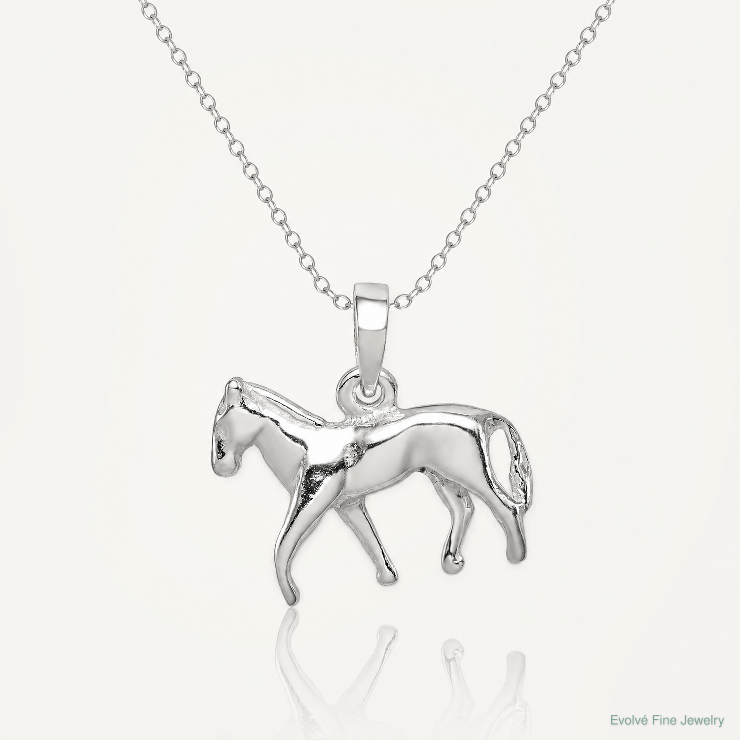 Sterling Silver Polished Horse Pendant - Lifestyle View