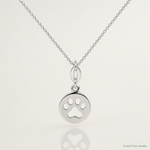Sterling Silver Round Paw Print Pendant - Lifestyle View