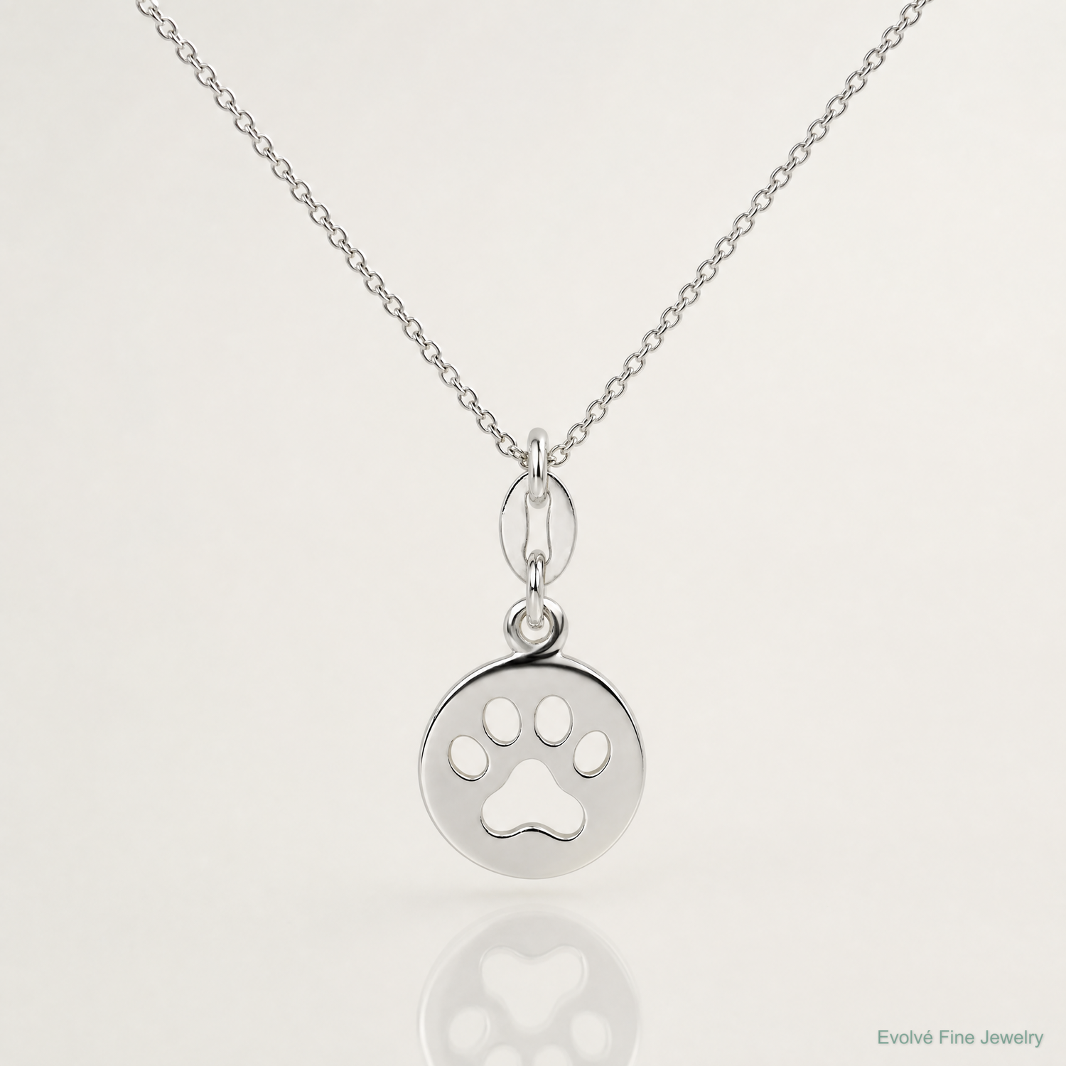 Sterling Silver Round Paw Print Pendant - Lifestyle View