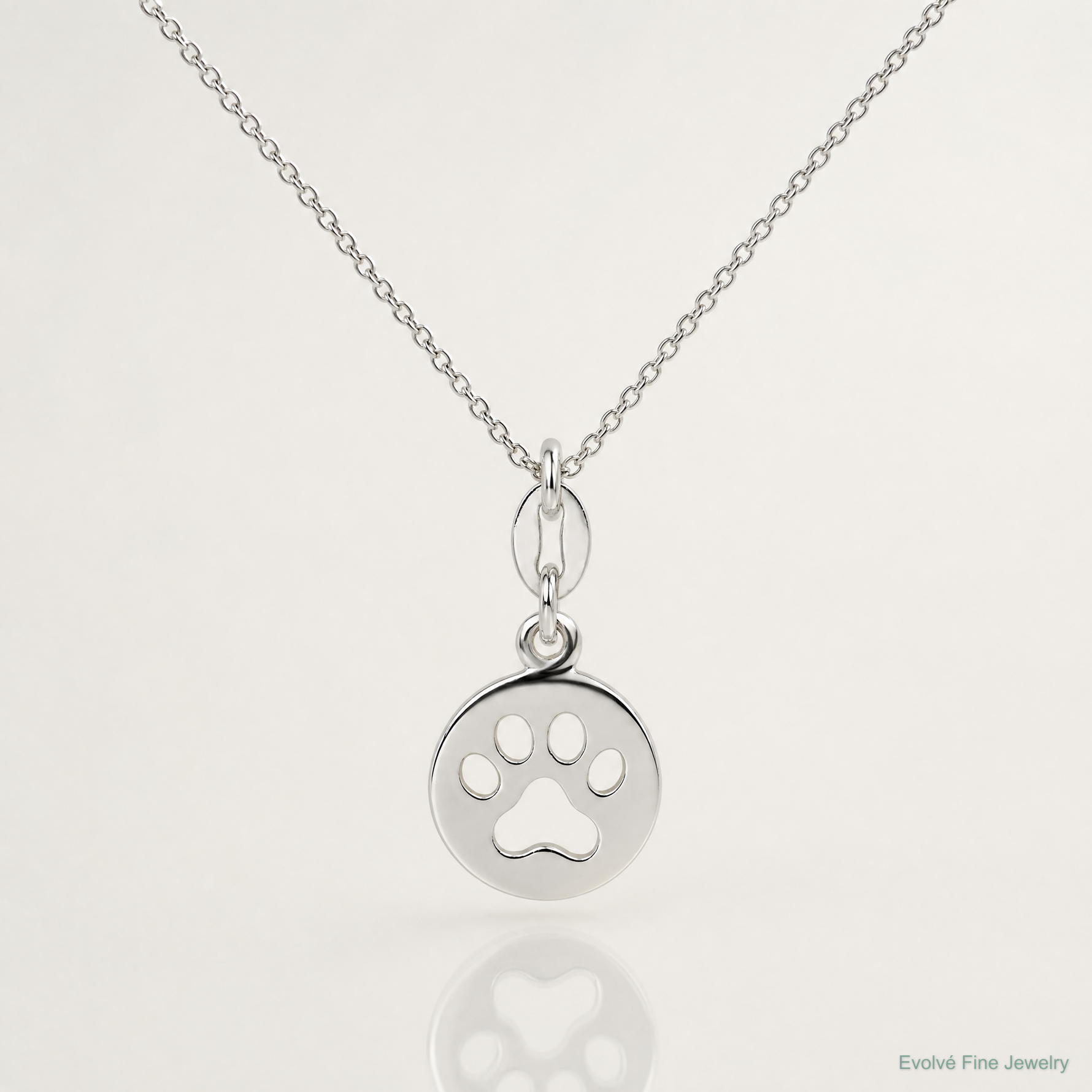 Sterling Silver Round Paw Print Pendant - Lifestyle View