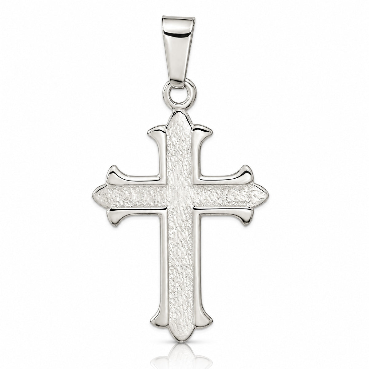 Sterling Silver Polished Textured Cross Pendant - Lifestyle View