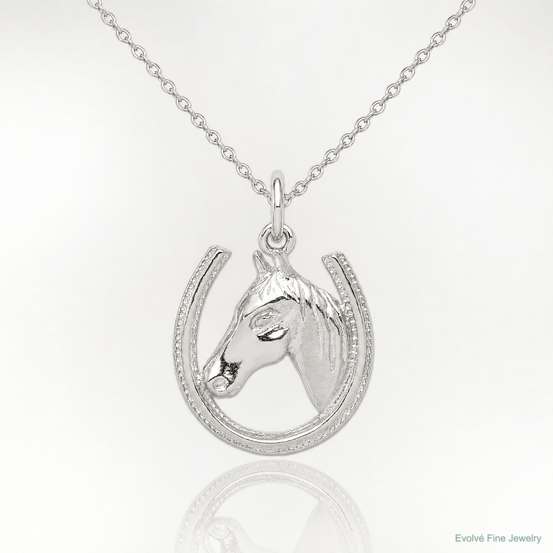 Sterling Silver Horseshoe with Horse Head Pendant - Lifestyle View