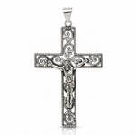 Sterling Silver Antiqued Beaded Filigree Crucifix Pendant - Lifestyle View
