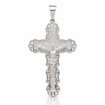 Sterling Silver Polished & Textured Large Floral Cross w/Jesus Pendant - Lifestyle View
