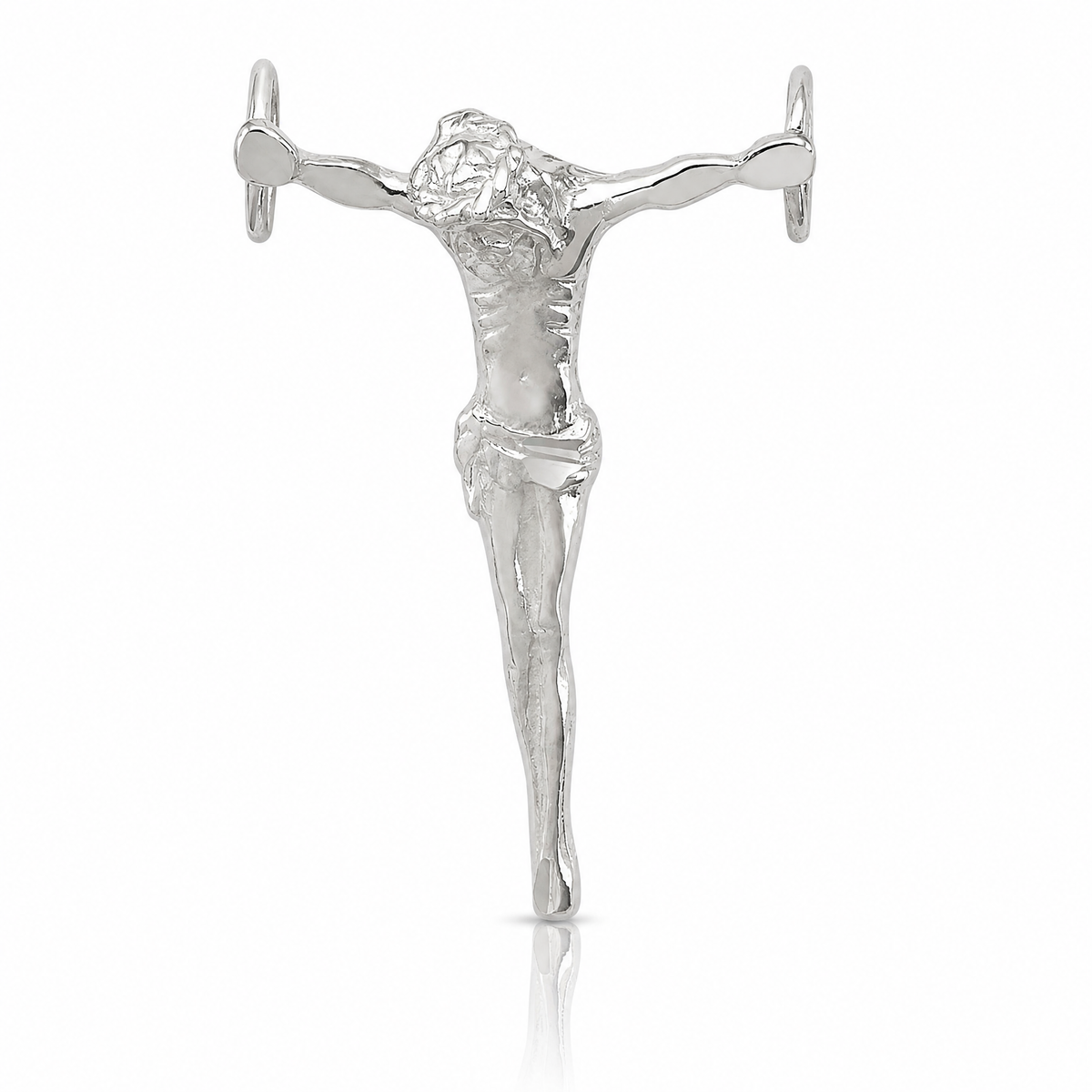 Sterling Silver Polished Jesus Cross Chain Slide Pendant - Lifestyle View