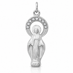 Sterling Silver Platinum-plated Polished & Satin CZ Miraculous Medal Pendan - Lifestyle View