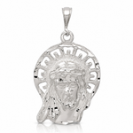 Sterling Silver Polished & Textured Jesus Head Pendant - Lifestyle View