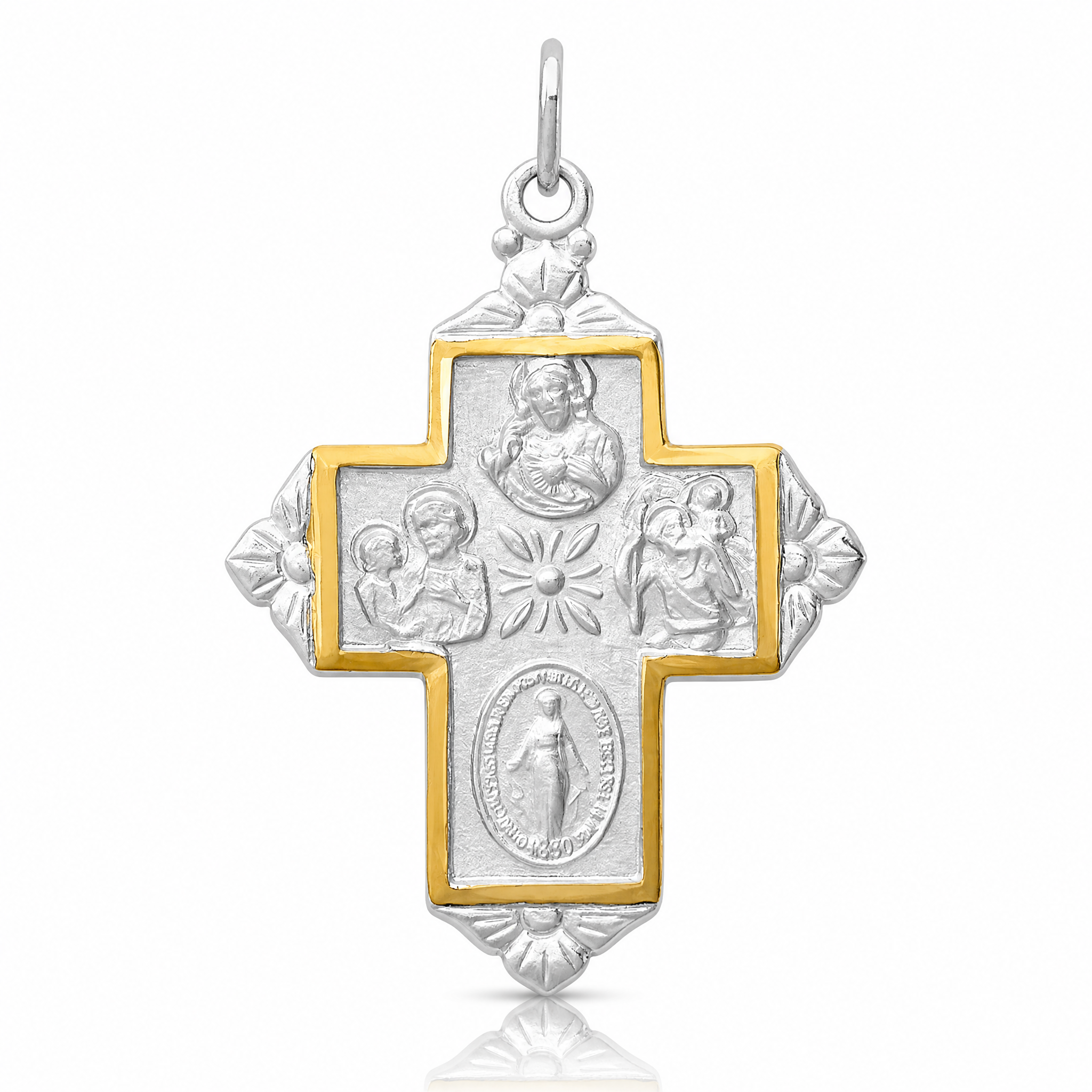 Sterling Silver Platinum-plated & Gold-tone 4-Way Medal Cross Pendant - Lifestyle View