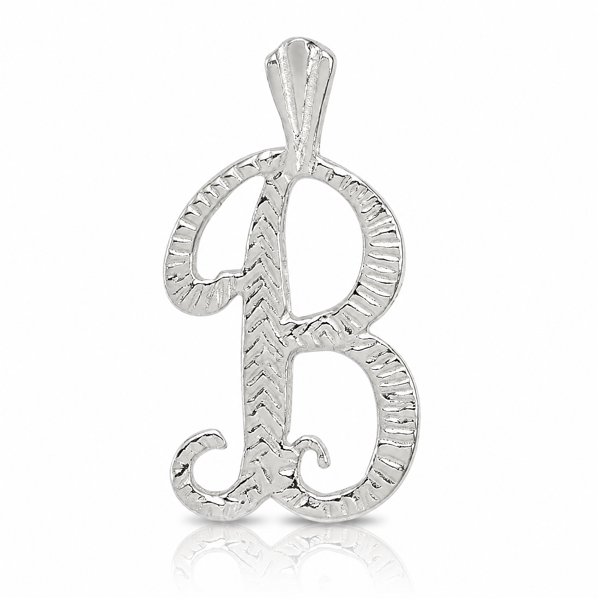 Sterling Silver Polished & Textured Letter B Initial Chain Slide - Lifestyle View