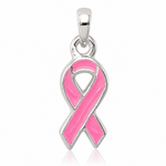 Sterling Silver Polished Pink Enameled Ribbon Pendant - Lifestyle View