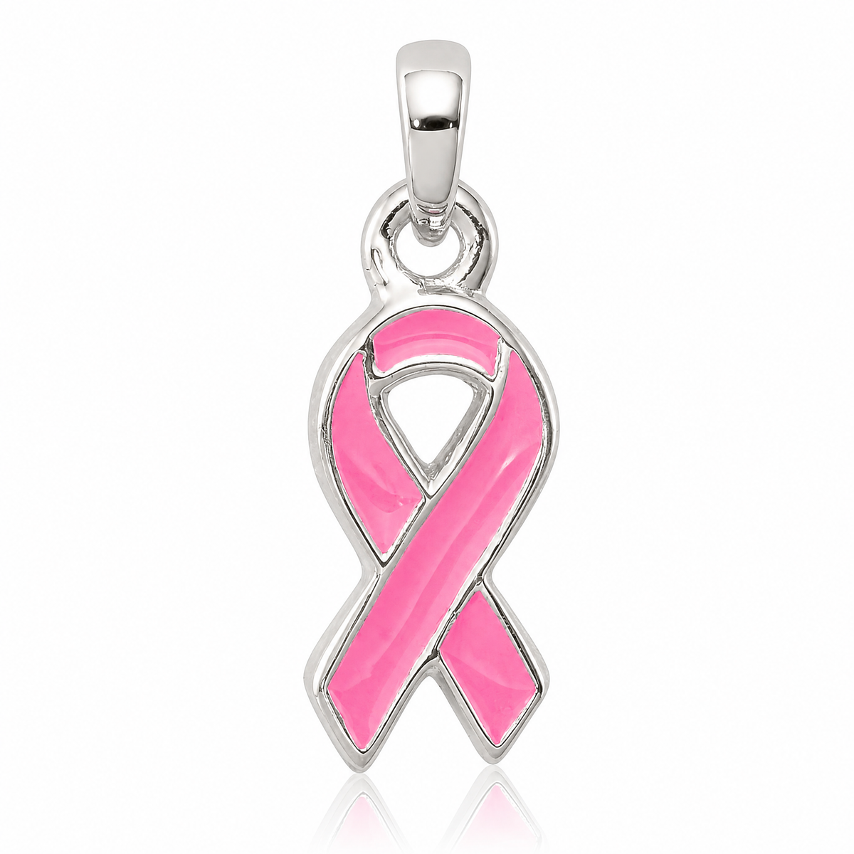 Sterling Silver Polished Pink Enameled Ribbon Pendant - Lifestyle View
