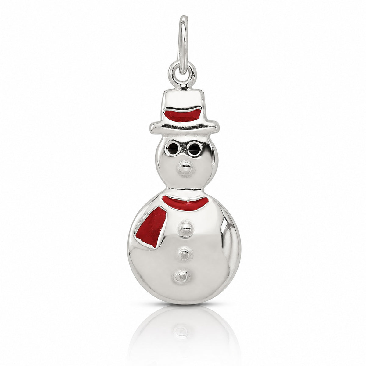Sterling Silver Polished Enamel Snowman Pendant - Lifestyle View