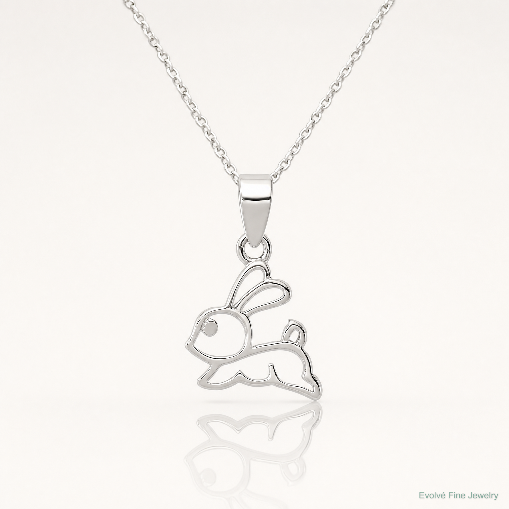 Sterling Silver Rhodium-plated Polished Bunny Pendant - Lifestyle View